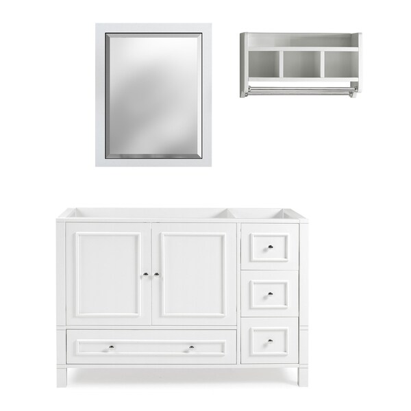 Alaterre Furniture Williamsburg 3pc Wooden Bthrm Vanity Set - 48-in. L Vanity, 30-in. L Mirror, 25-in. Wall Shelf, Wht AVAN4800WHBB - main